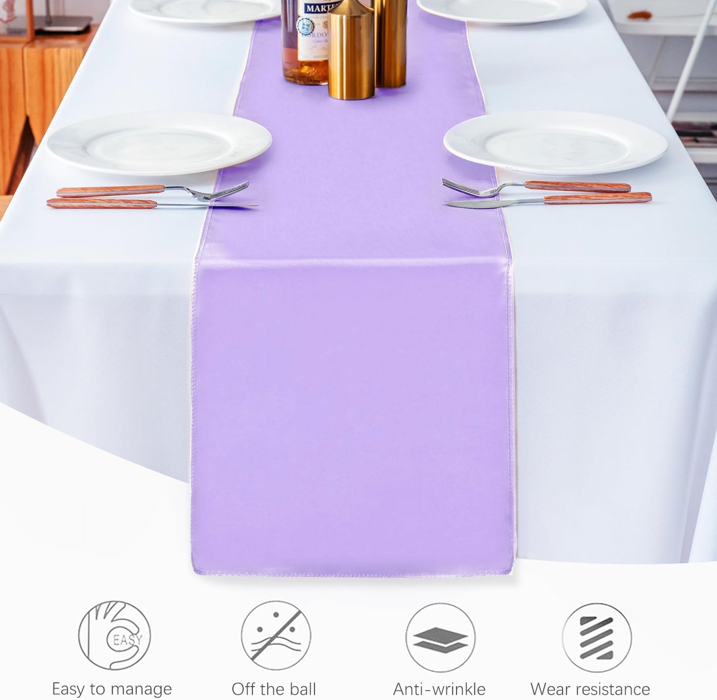 20 Pack Satin Table Runner 12 X 108 Inch Silk Table Runner for Party,Wedding, Birthday, Banquets,Decoration(Lavender)