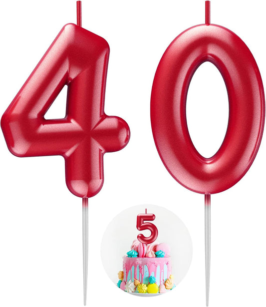 Red Number 40 Candle Happy Birthday 3D Number Candles for Birthday Cake Party Decoration Wedding Anniversary Celebration Supplies