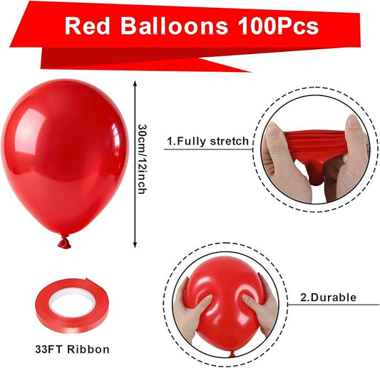 Patimate Red Balloons 100 Pack 12 Inch Matte Red Latex Balloons for Birthday Valentine's Day Christmas Independence Day Graduation Wedding Anniversary Engagement Bridal Shower Party Decorations