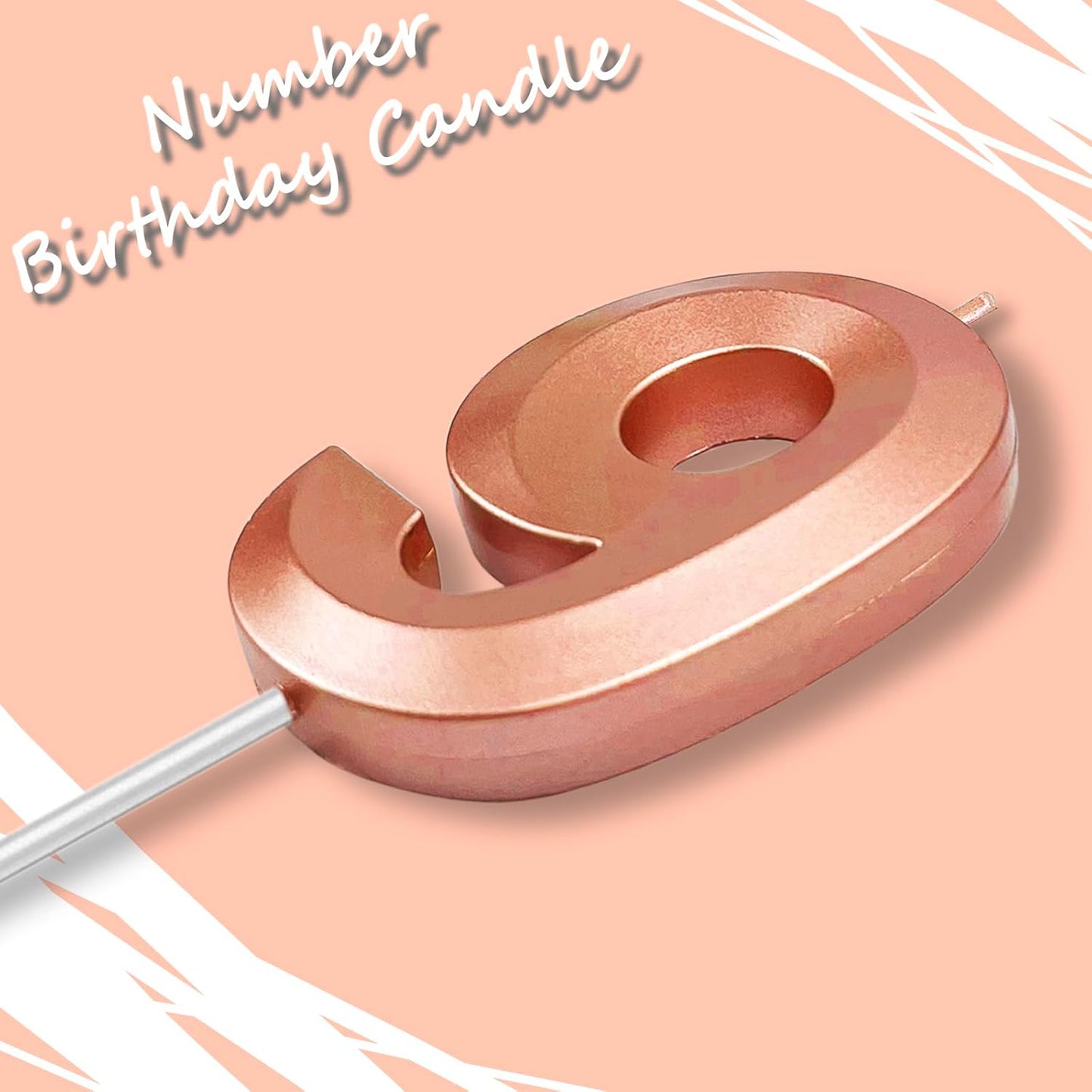 Rose Gold Number 9 Candles, 3D Diamond 2.76 Inch Cake Topper Birthday Candles for Wedding Anniversary Cake Decorations, Happy Birthday Party Decorations