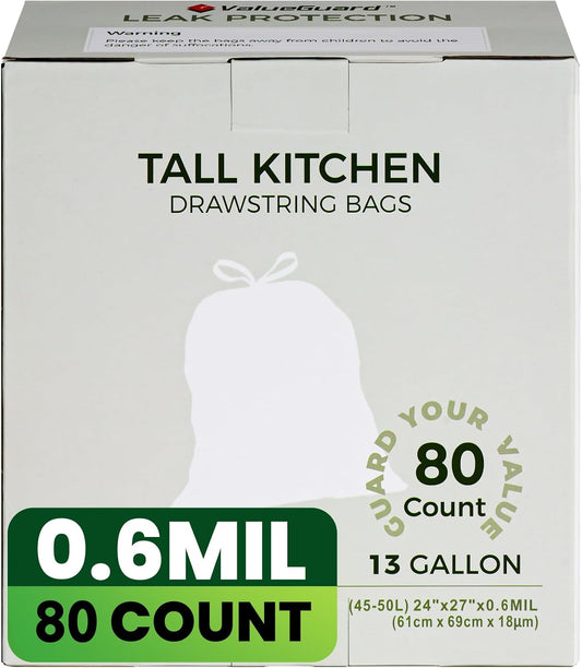 Large Trash Bag 13 Gallon Tall Drawstring 100% Post-Consumer Recycled Garbage Bag Waste Bag for Kitchen Office
