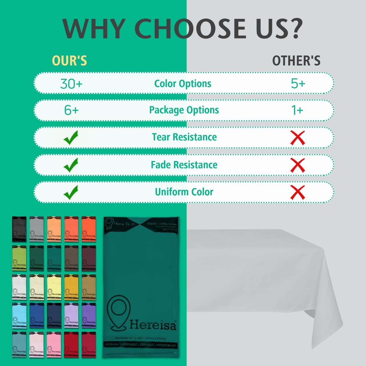 Disposable Teal Plastic Tablecloth 54x108 Inch, 10-Count Waterproof Rectangle Table Cover for Events, Catering
