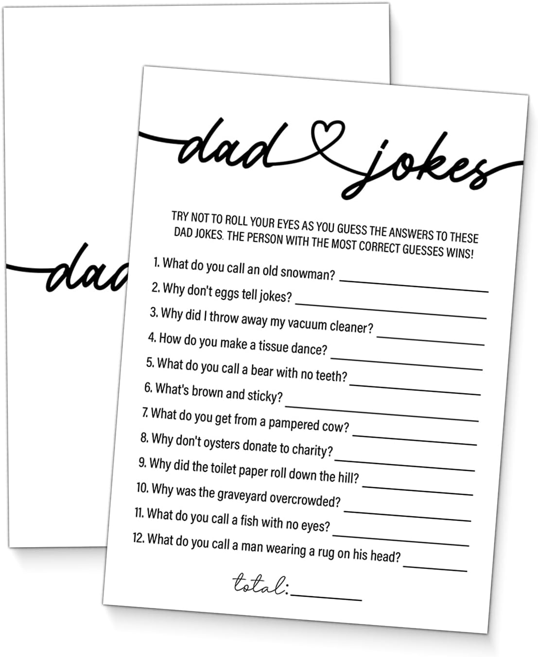 20 Dad Jokes Baby Shower Game Cards, Hilarious Funny Baby Shower Games, Gender Neutral Boy or Girl, Minimalist