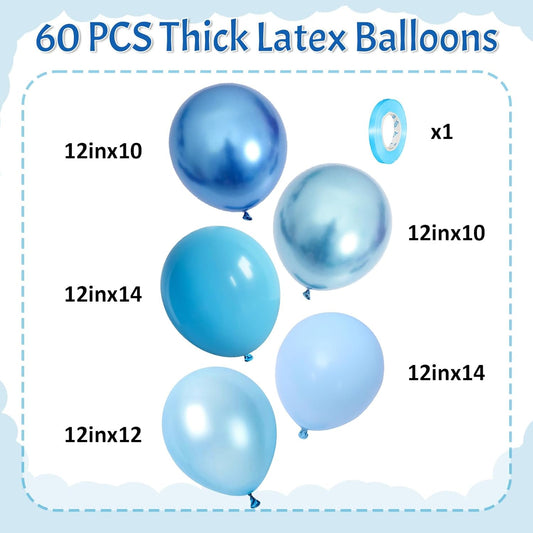 Blue Balloon Set 60Pcs 12 Inch Metallic Chrome Pearl Light Blue Latex Balloons Macaron Baby Helium Balloon for Birthday Baby Shower Winter Wedding Blue Party Decorations