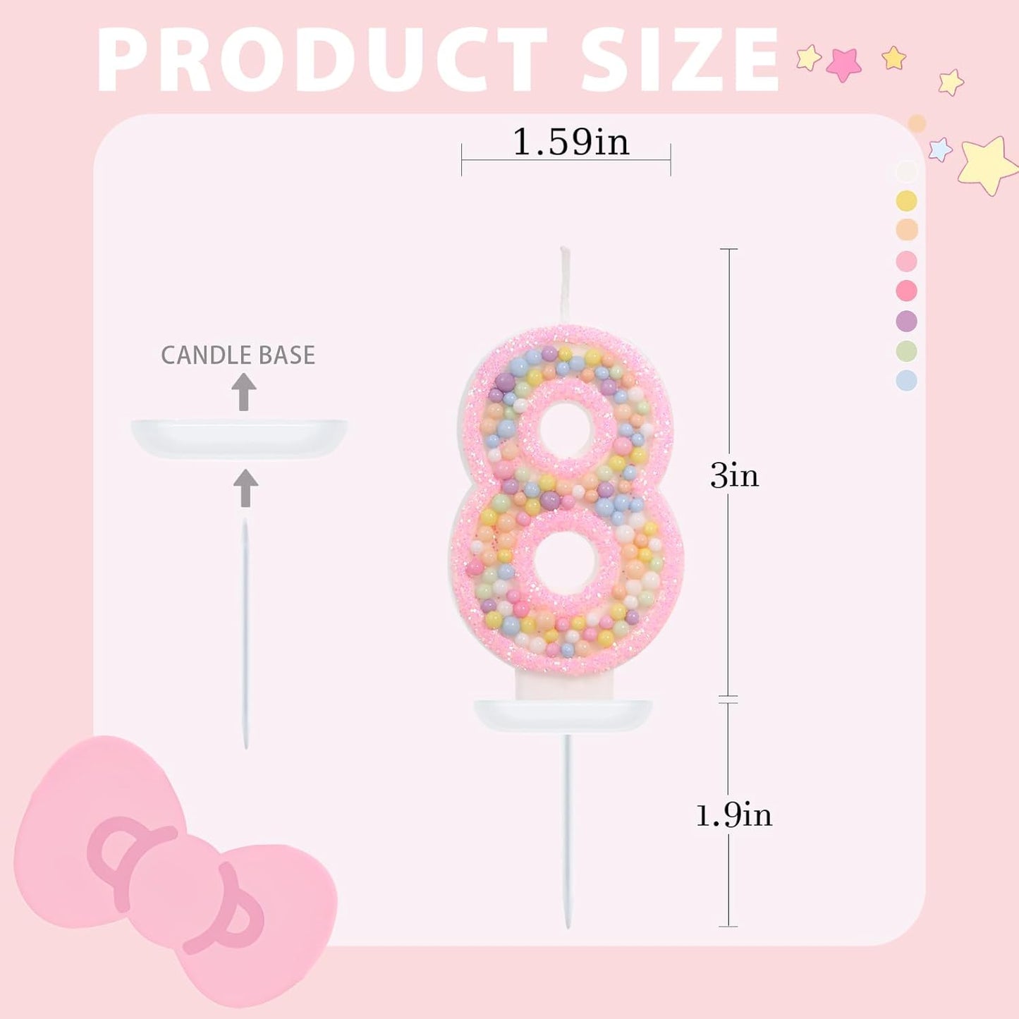 Pink Birthday Candles - Number 8 Candle, Colorful Macaron Candles, Axolotl Theme Cake Topper, Pink Birthday Decorations, Sweet Theme Birthday Party Supplies