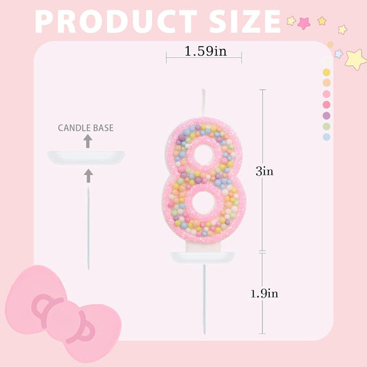 Pink Birthday Candles - Number 8 Candle, Colorful Macaron Candles, Axolotl Theme Cake Topper, Pink Birthday Decorations, Sweet Theme Birthday Party Supplies