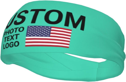 Custom Sports Headband Sweatband Bandana Add Your Photo Logo Text Number, Bulk Customized Unisex Sports Moisture Wicking Breathable Elastic