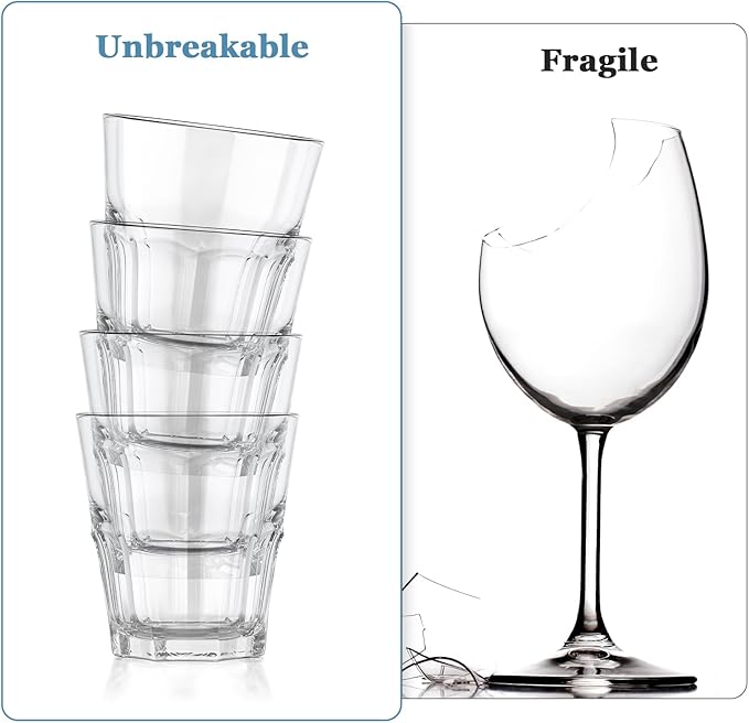 8Pcs Plastic Drinking Glasses, SHAIDOJIO Plastic Tumblers Reusable Drinking Cups, Clear Acrylic Glasses Drinkware 7.1oz, Stackable Unbreakable Cup for Beer Wine Juice Milk, Party and Picnic