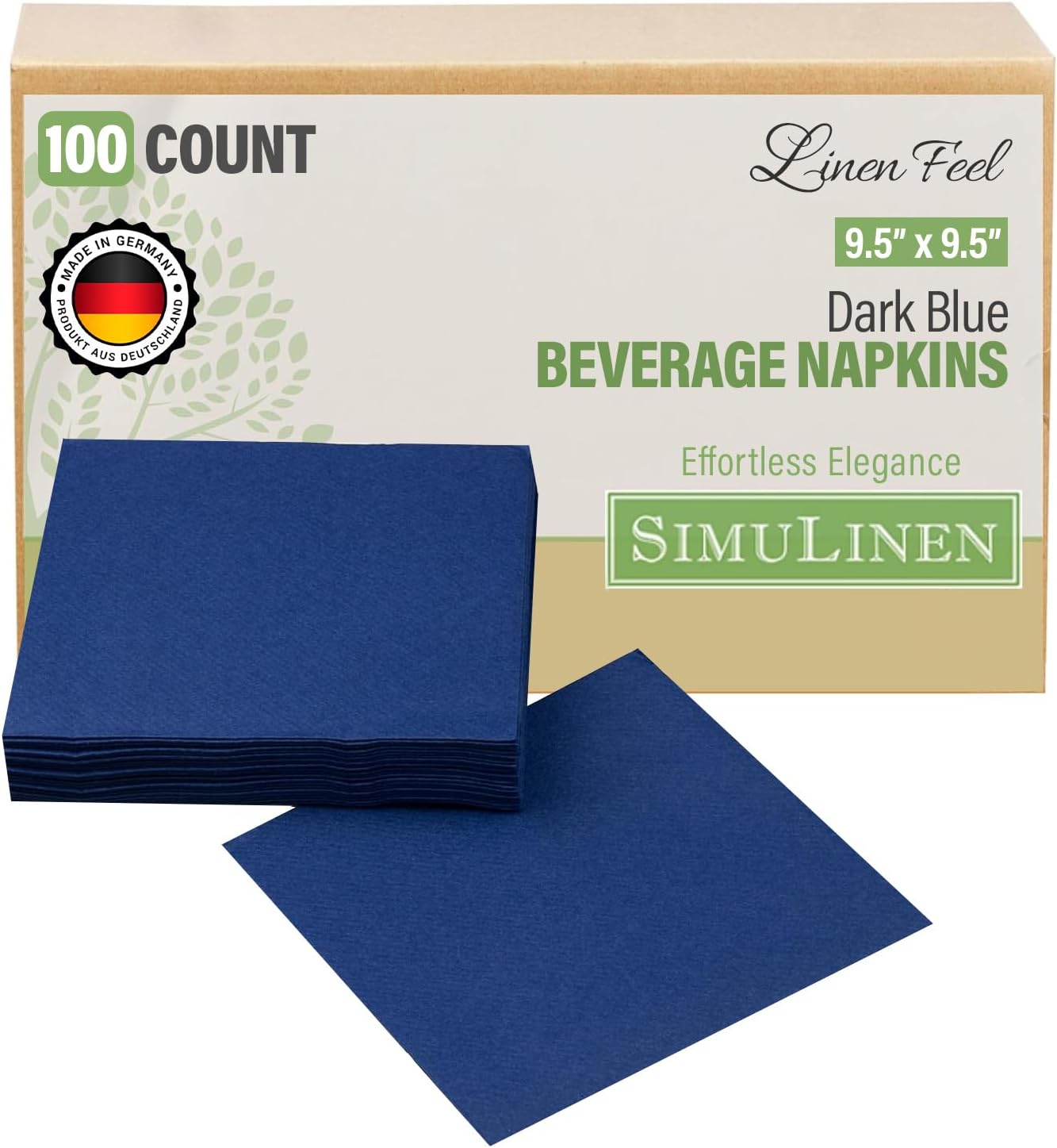 SimuLinen Dark Blue Beverage Napkin - Disposable and Absorbant - Party Napkin/Cocktail napkins - Pack of 100