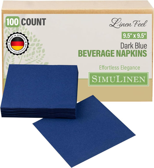 SimuLinen Dark Blue Beverage Napkin - Disposable and Absorbant - Party Napkin/Cocktail napkins - Pack of 100