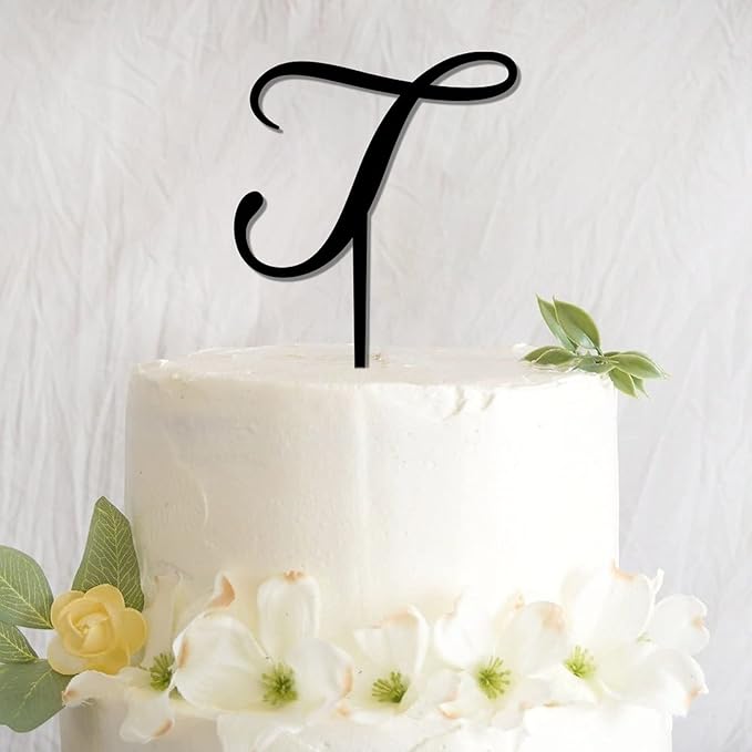 Monogram T Wedding Cake Toppers Personalized Alphabet T Black Acrylic Cake Toppers Bride And Groom Letters T Funny Party Cake Decoration Gifts for Bride Shower Anniversary Engagement