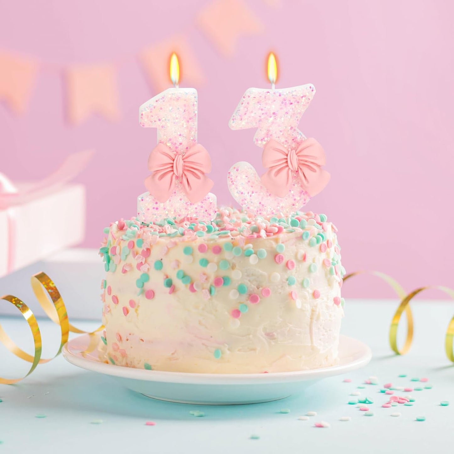 Number 13 Pink Bow Number Cake Candle, 2.76 inch Happy Birthday Candle, Cake Topper Decoration