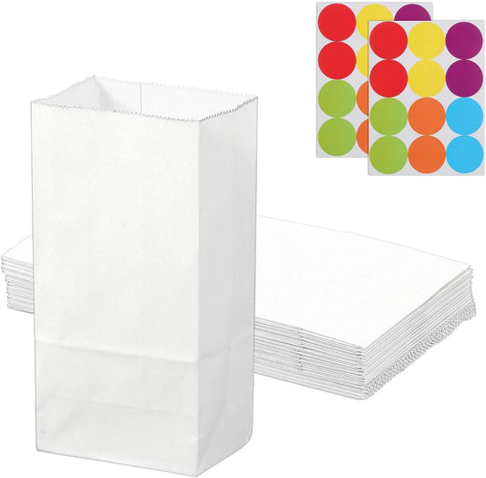 PATIKIL Party Favor Bag, 24 Pcs 3.5x2.4x7.1 Inch Mini Paper Candy Bags Gift Treat Celebration Halloween Goody Birthday Wedding Party with Stickers, White