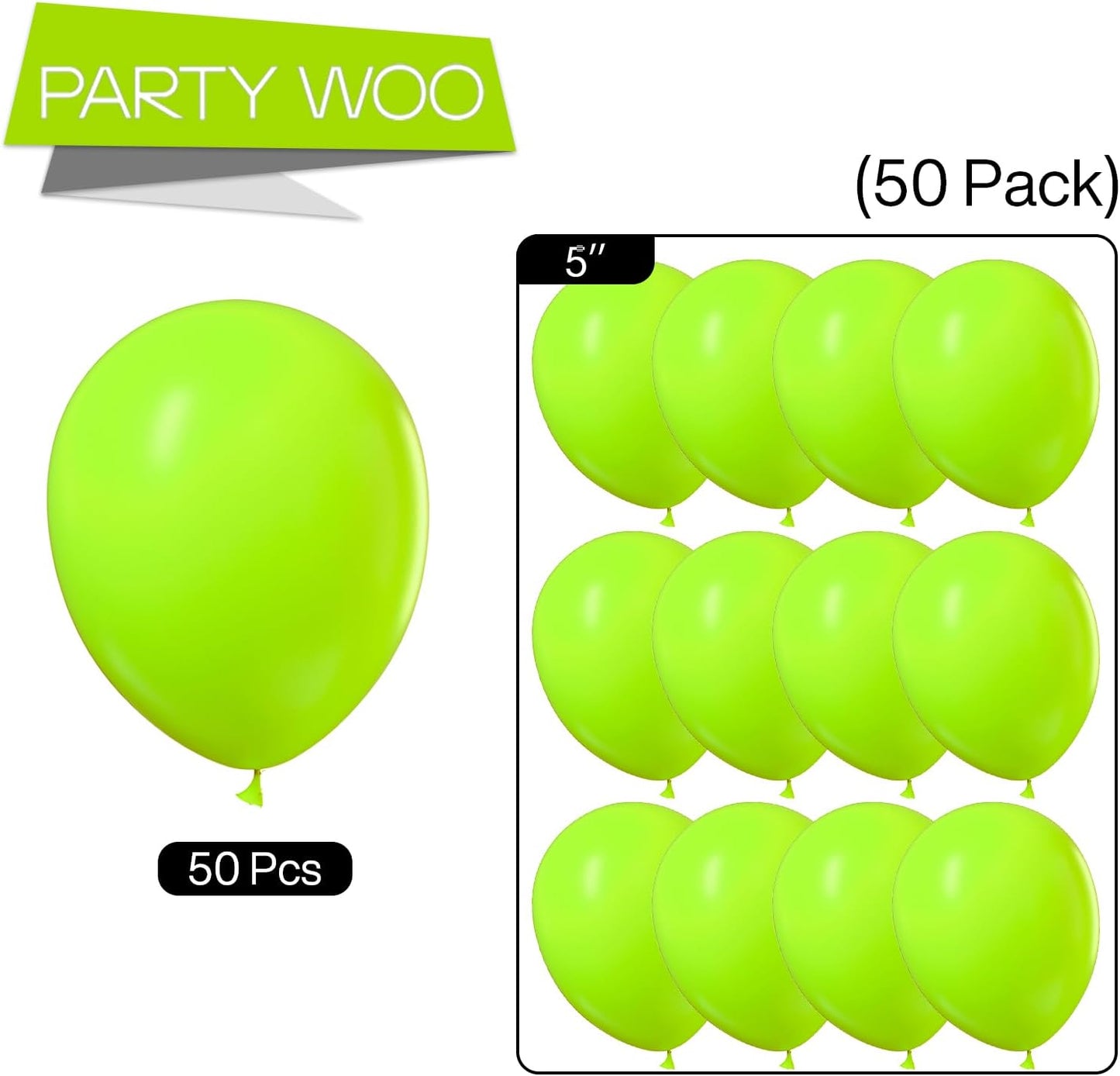 PartyWoo Lime Green Balloons 50 pcs 5 Inch Small Mini Neon Yellowish Light Green Latex Balloons for Graduation Halloween Safari Summer Weddings Baby Showers Birthday Party Decorations Green-Y6