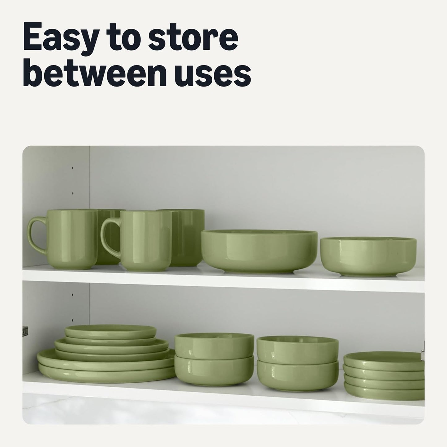 Amazon Basics Glazed Stoneware Dinnerware, 12-Piece Set, 4 Full Place Settings, Dishwasher-Safe, Olive