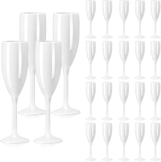 Champagne Flute Acrylic Champagne Glasses Wedding Toasting Champagne Flute Goblet Plastic Reusable Unbreakable Champagne Cups for Bachelorette Wedding Bridal Shower Party (White, 24)