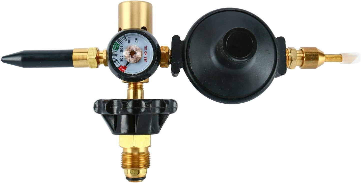 YaeTek Balloon Inflator Dual Mylar and Helium Latex Balloon Filler Valve Fits CGA-580 Tank Air Flow Inflator Regulator 0-3000 PSI (With Auto Foil Balloon Shut Off Valve) Pkg/1