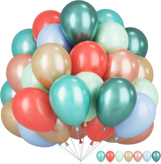 Tropical Balloons Rose Gold Blush Blue Balloons for Hawaii Luau Party Decorations 60pcs 12inch Peal Teal Green Blue Champagne Helium Latex Balloon Magic Birthday Flamingo Summer Baby Shower Decor