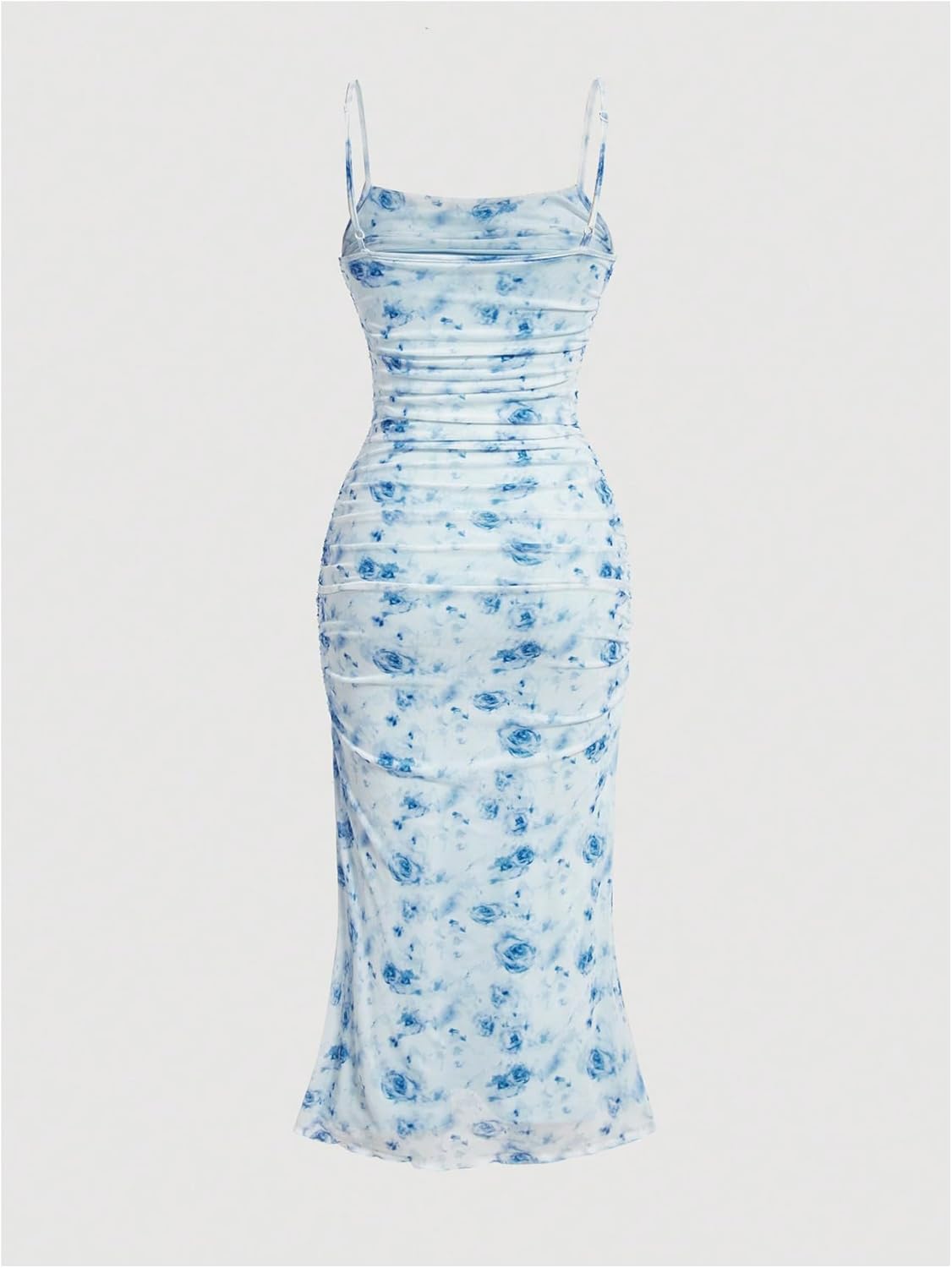 GORGLITTER Women's Floral Ruched Bodycon Midi Dress Mesh Sleeveless Fishtail Cami Dresses
