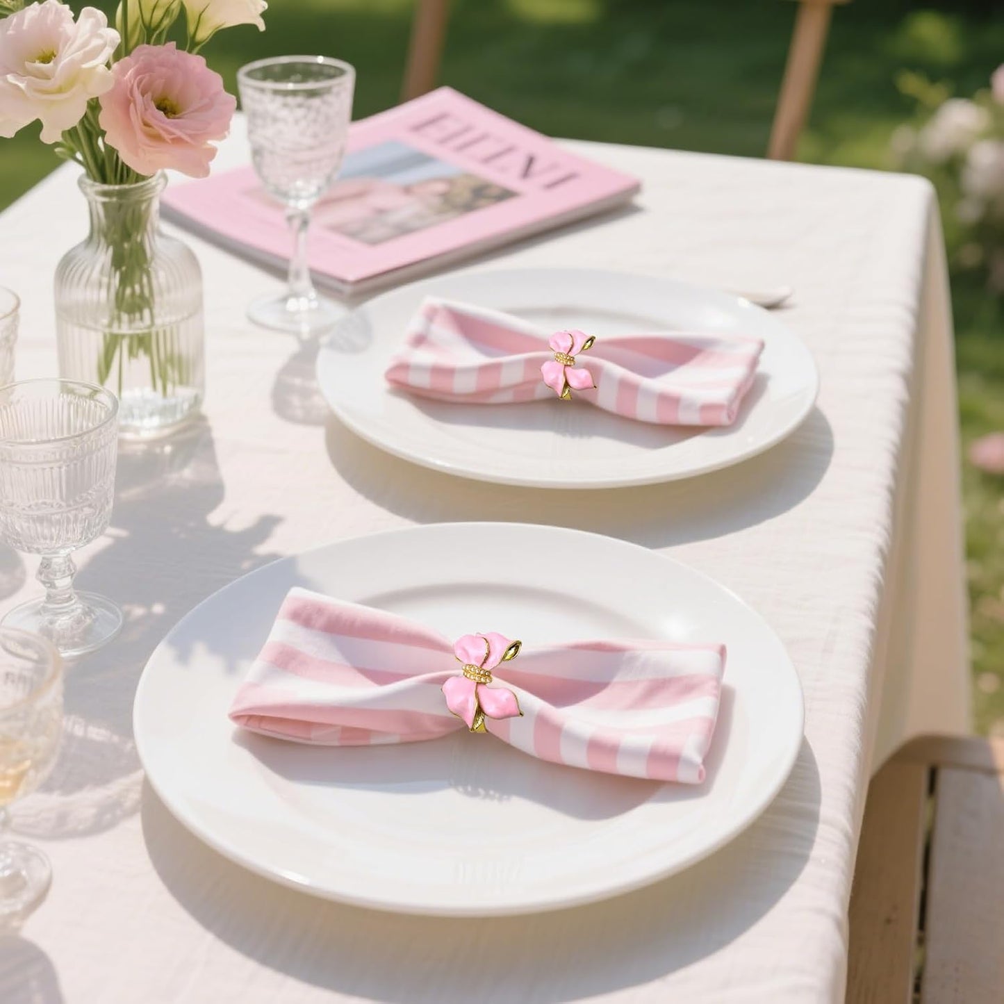 Bow Napkin Rings set of 6 Christmas Bow Tie Napkin Rings for Wedding Brithday Family Dinner,Pink Bowknot Napkin Ring Holders for New Year Valentine's Day Anniversary Bridal Shower Table Decor