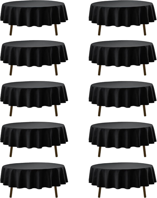 10-Pack Black Round Tablecloths, 84 Inches, Stain-Resistant Polyester for 3-5 Ft Round Tables - Washable Table Covers for Weddings, Banquets, Birthday Parties, Events