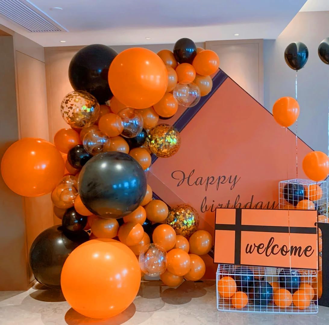 AZOWA 24 Inch Black and Orange Balloons 16-Count Large Latex Round Balloons for Party Wedding Birthday Baby Shower Decoration (Black and Orange, 16 Pcs)