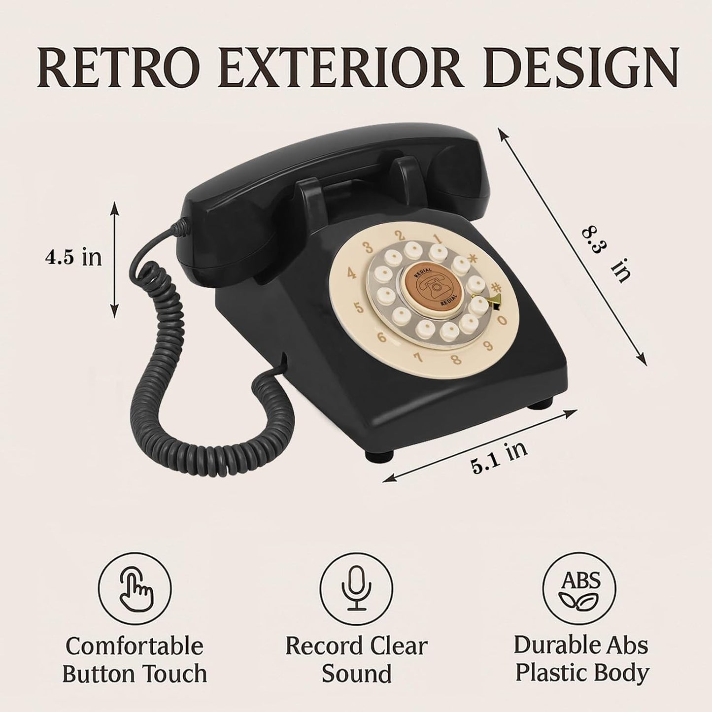 Audio Guest Book Wedding Phone, Retro Audio Phone Guestbook with Clear Voice Recording for Wedding Reception, Bridal Shower, Birthday, Baby Shower, Anniversary, Engagement (Retro Black)