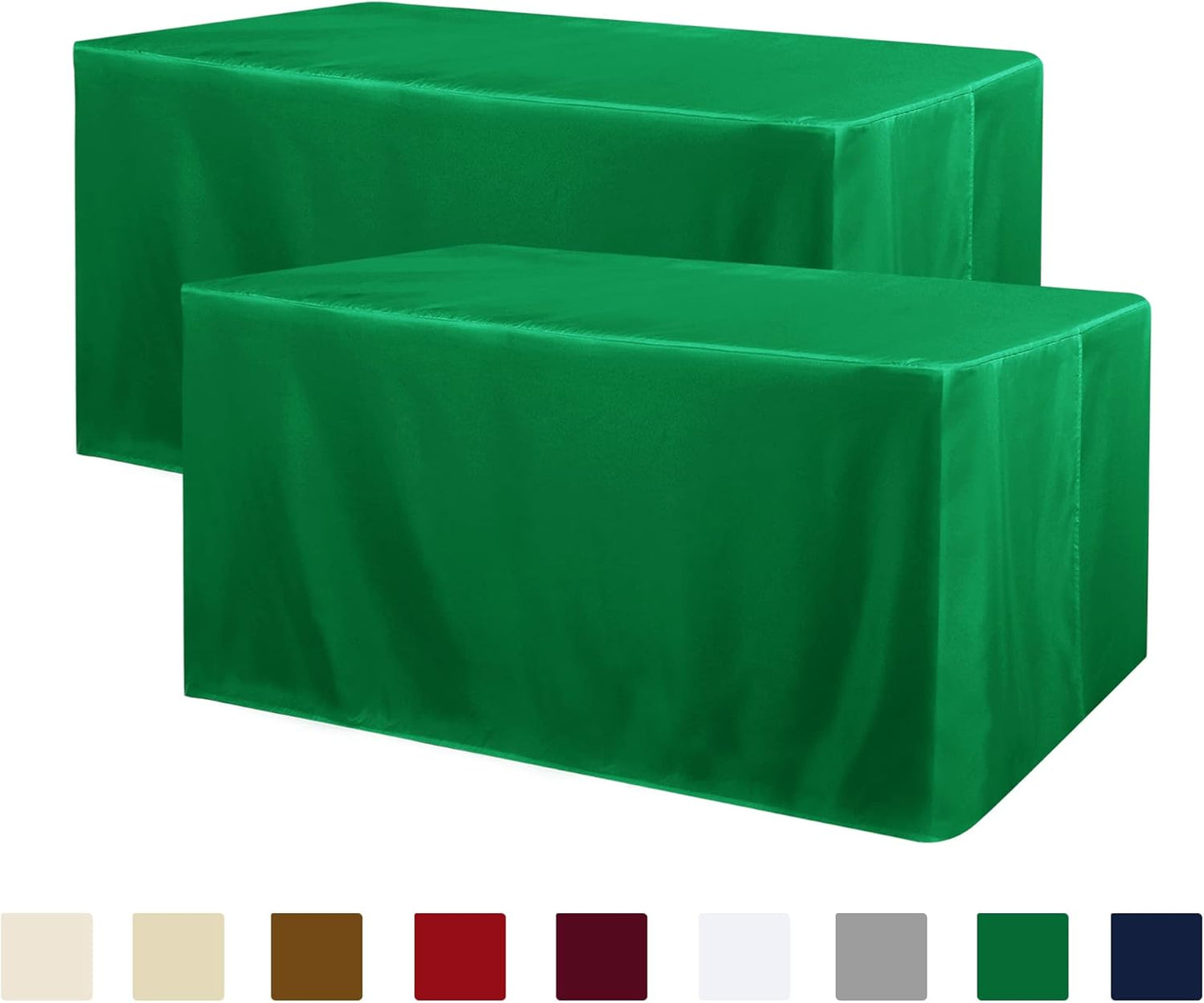 Obstal 2 Pack Green Table Clothes for 6 Foot Rectangle Tables - Water Resistant Washable Fabric Polyester Rectangle Table Cover Protector for Wedding, Banquet and Trade Shows, 72L x 30W x 30H Inches