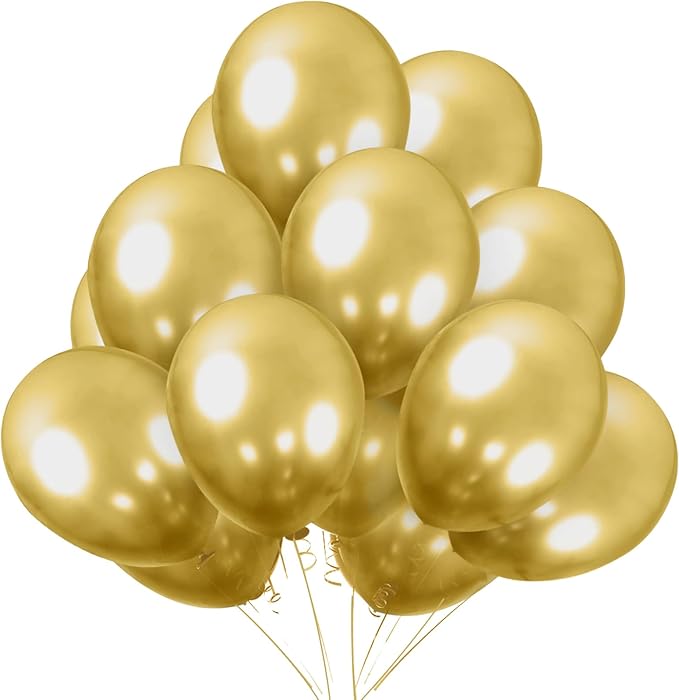 KBZVNAF Gold Metallic Chrome Latex Balloons - 50 Pack 12 inch Round Helium Balloons for Birthday Wedding Graduation Baby Shower Party Decorations