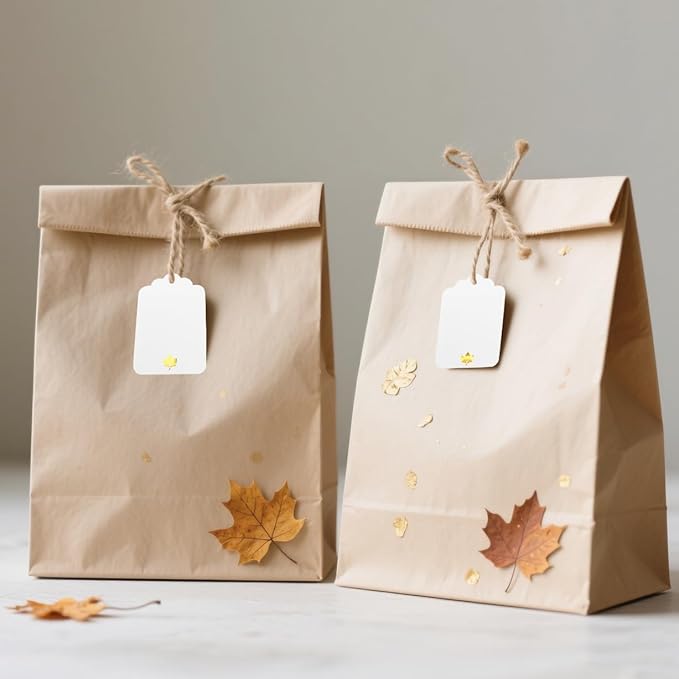 ASYEHJNR 100 Pcs Blank Gift Tags with String Gold Foil Maple Leaf Fall Large Gift Tags with 65 Ft Jute Twine White Paper Cute Tags for Fall Autumn Thanksgiving Harvest Party Gift Wrap Tags