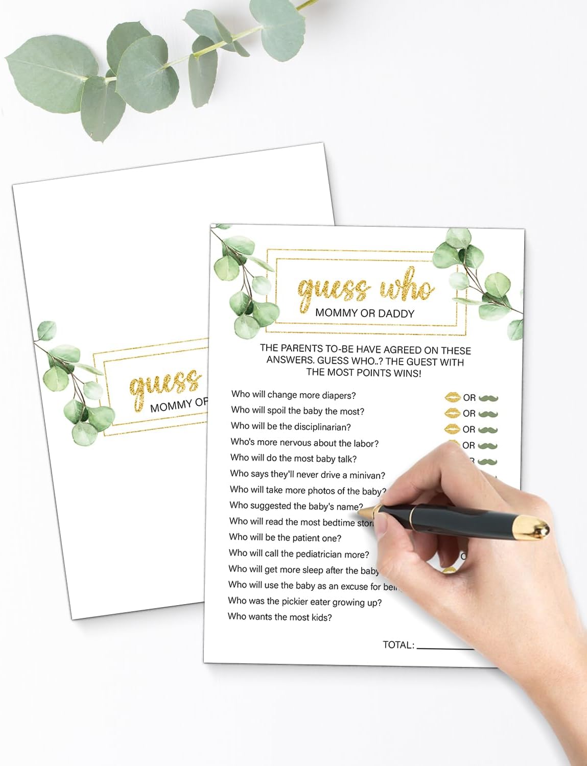 Guess Who Mommy or Daddy Baby Shower Games - 20 Double-Sided Greenery Guess Who Game Cards - Baby Shower Games for Girl or Boy - Gender Neutral