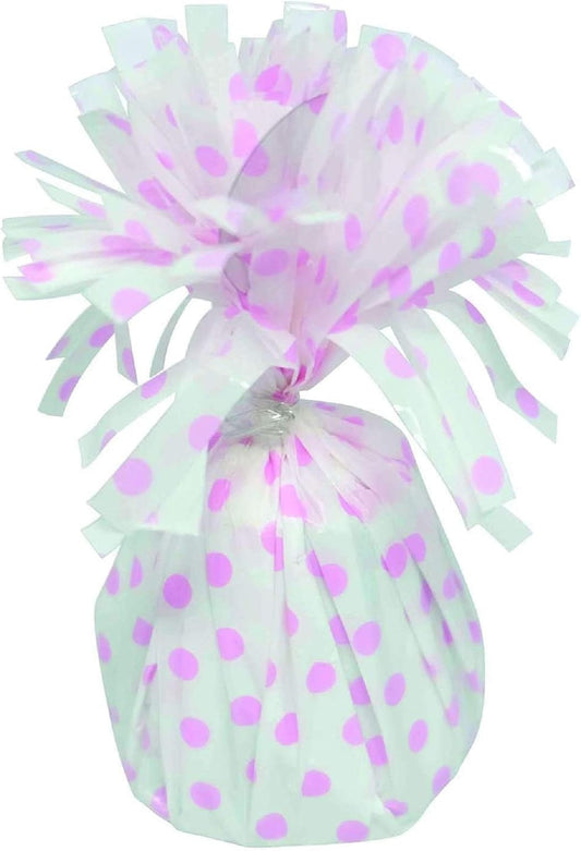 PMU 6 Pcs Polka Dot Kisses Balloon Weights - Decorative Balloon Weight for Christmas, Thanksgiving, Birthday, Party Favors, Wedding & Baby Shower - 6oz. White With Light Pink, Pkg/6