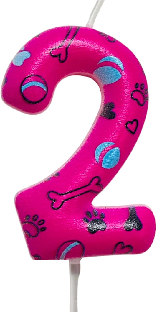 Number 2 Pink Purple Dog Paw Birthday Candles Cake Topper Numeral Birthday Candles for Boy Girl Dog Paw Decoration