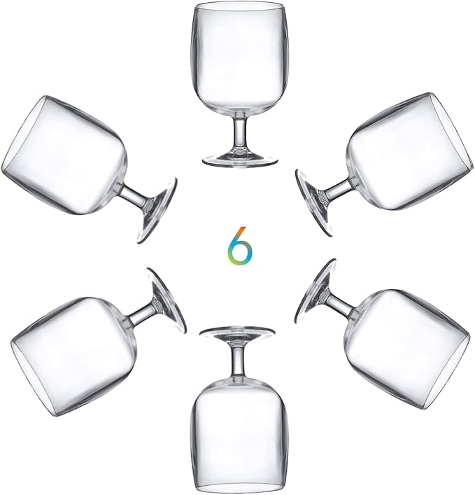 KOXIN-KARLU Classic Stackable 12 ounce Plastic Wine Stems Acrylic Glasses, set of 6 Clear
