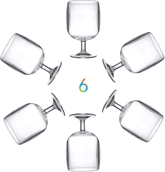KOXIN-KARLU Classic Stackable 12 ounce Plastic Wine Stems Acrylic Glasses, set of 6 Clear