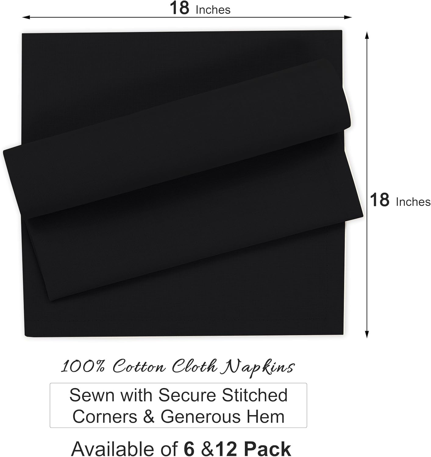 Ruvanti Premium Cloth Napkins Set of 6, 18x18 Inches, 100% Cotton, Washable, Soft & Absorbent, Perfect for Wedding, Christmas, ‎Thanksgiving Dinners - Black Beauty