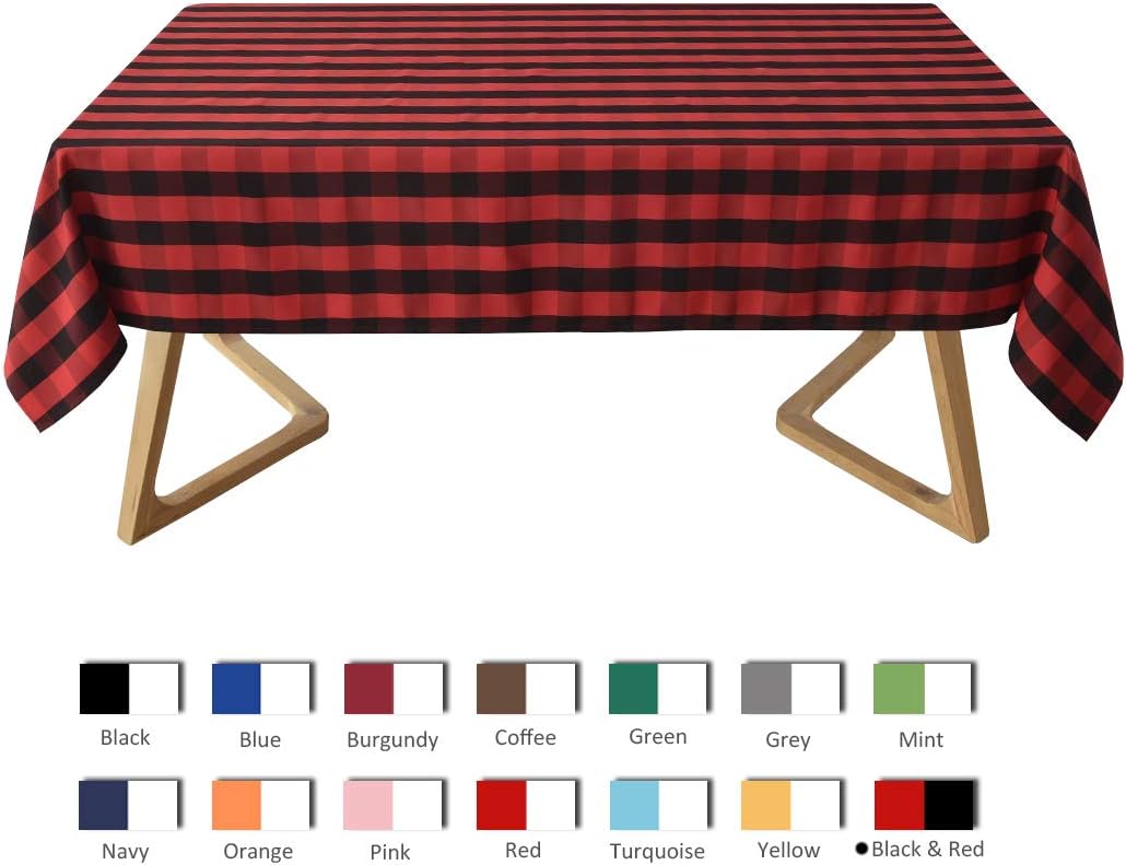 maxmill Checkered Square Tablecloth Stain Resistant Waterproof and Wrinkle Resistant Washable Heavy Weight Soft Table Cloth Gingham for Dining Room and Outdoor Use, 52 x 52 Inch Black and Red