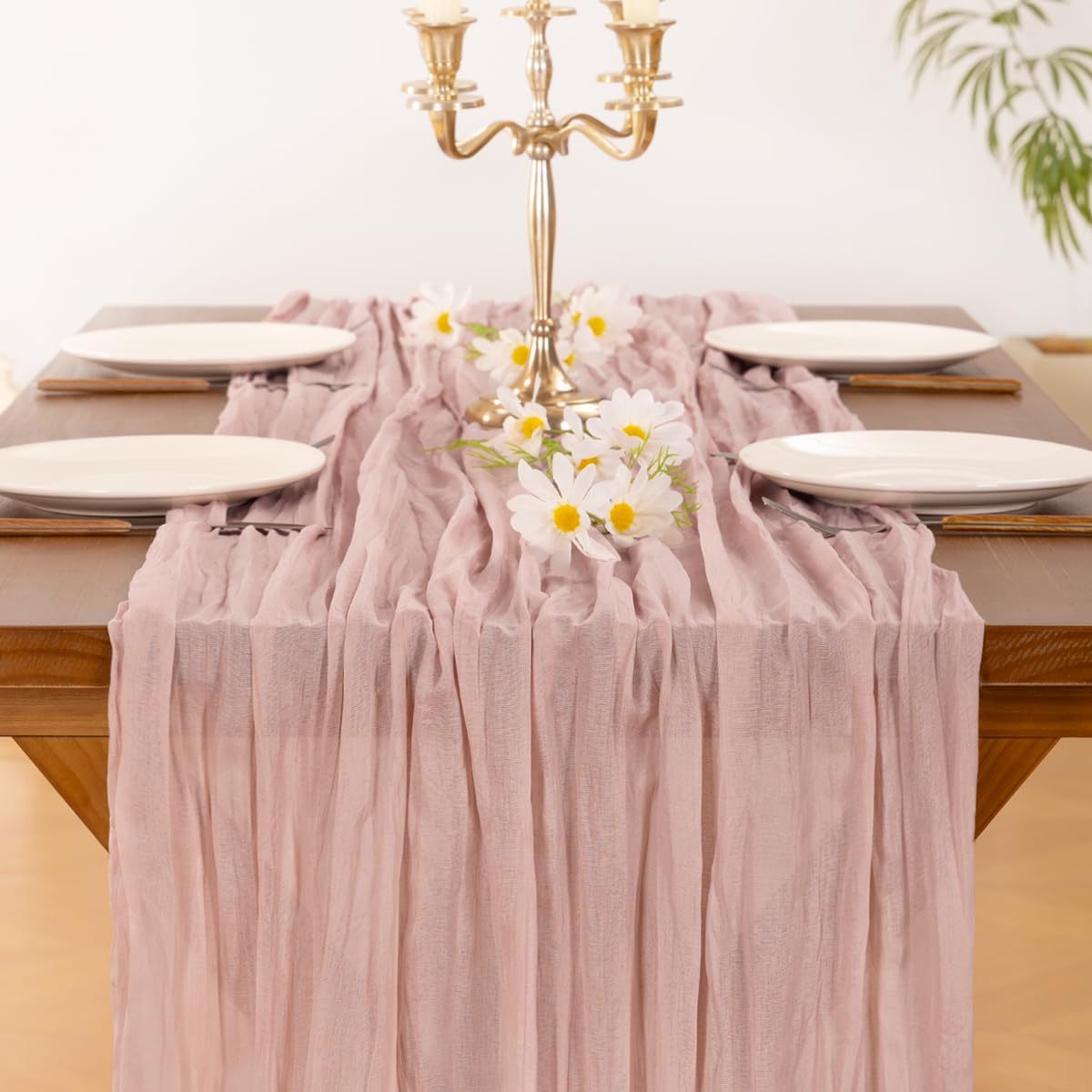Socomi10pcs Pink Cheesecloth Table Runner Boho Rustic Gauze Dusty Pink Fall Thanksgiving 120 inch 10FT Cheese Cloth Runner for Wedding Party Baby Shower Birthday Home Decor Holiday Decorations