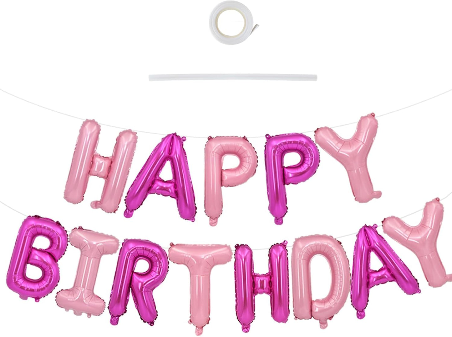 TONIFUL Happy Birthday Balloons Banner 16 Inch Mylar Foil Letters Birthday Sign Reusable for Girls Boys Kids & Adults Birthday Party Decorations Supplies（Hot Light Pink）