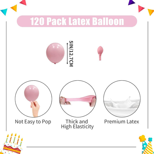 Pastel Pink Balloons - 5 inch 120pcs Latex - Small Round Light Pink Balloon with 2 Ribbons, Mini Helium Baby Pink Balloons for Birthday Party, Wedding, Anniversary, Baby Shower Decorations