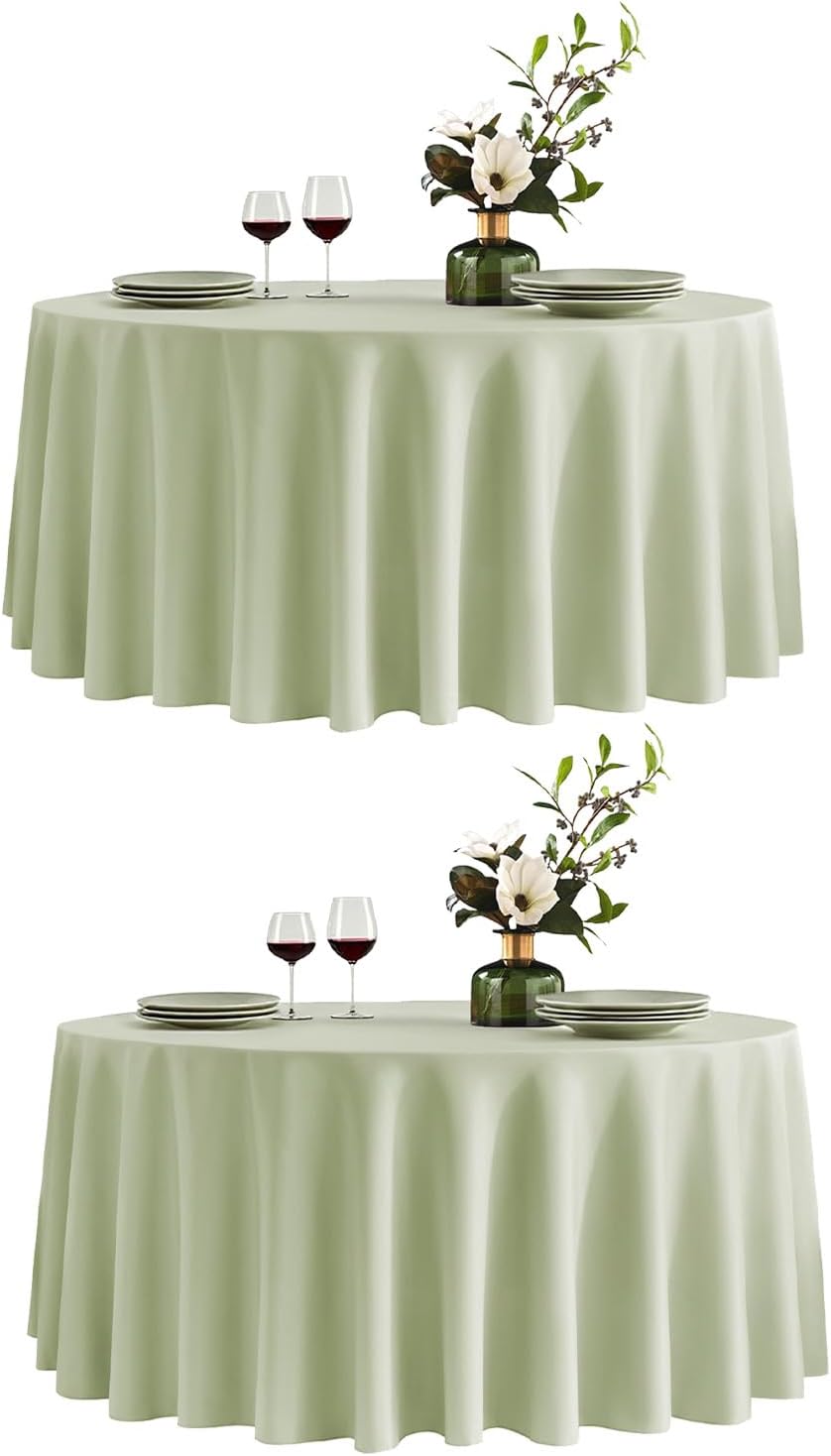 VidaFete Tablecloth 2 Pack 120inch Round Table Cloth Polyester, Stain Wrinkle Resistant Polyester Dining Table Cover for Kitchen Dinning Party Wedding Round Tabletop Buffet Decoration(Sagegreen)