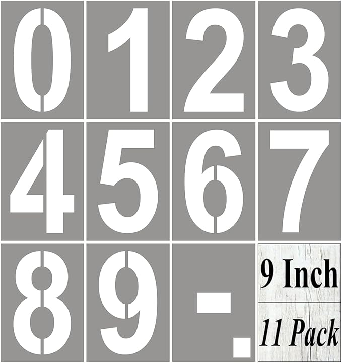 9 Inch Large Number Stencils for Painting - 11 Pack Number Stencil Templates for Curb Address, Cakes, Cookies, Mailboxes and Crafts, Reusable House Numbers Stencils for Wood Signs & Cement Wall Art