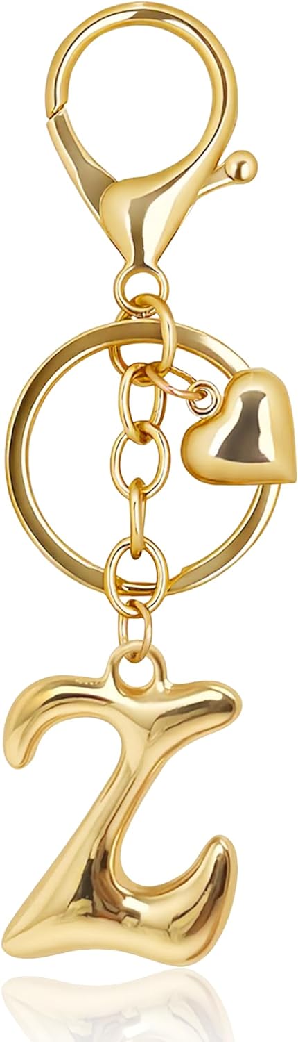 Gold Bubble Heart Initial Bag Charms for Handbags – Cute Initial Letter Keychain for Women, Purse Charms, Gold Gift