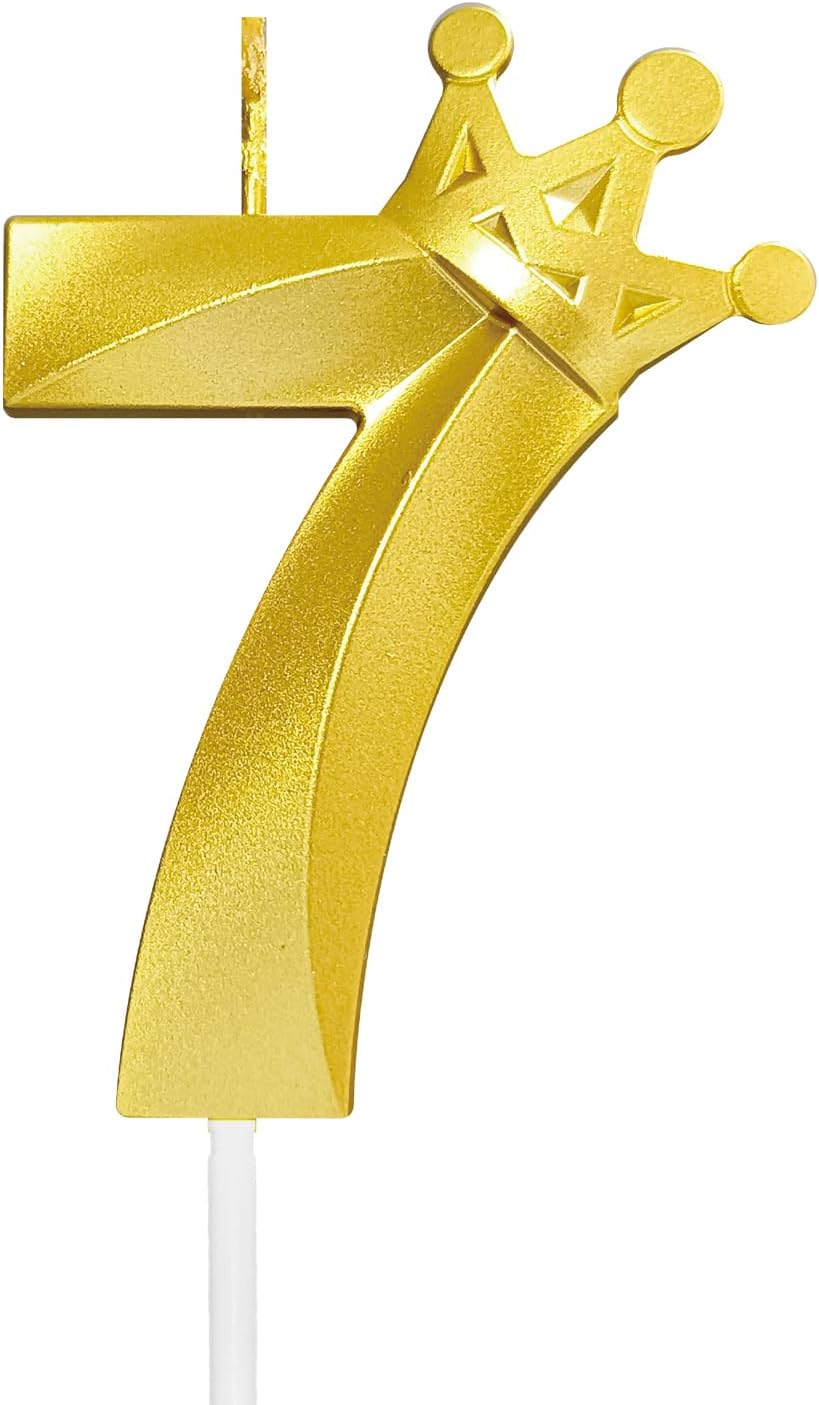 Number 7 Birthday Candle Seven Years Old Happy Birthday Number Candles Cake Topper Decorations 3D Crown (Crown-7, Gold)