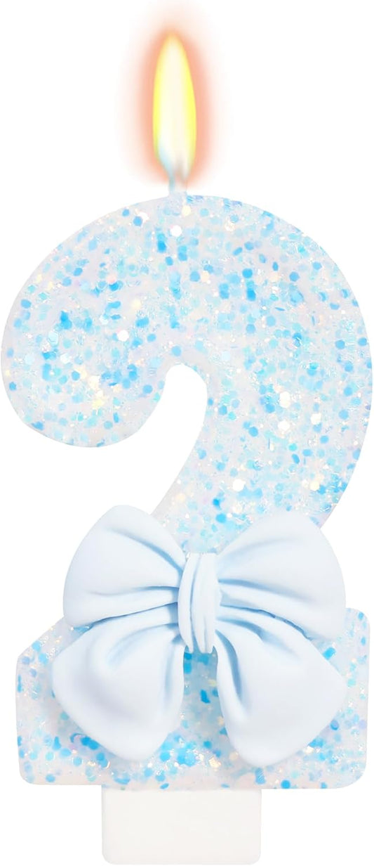 Birthday Candle for Cake, Number 2, Blue, 2.76 inch, Smokeless, Modern, Number Theme