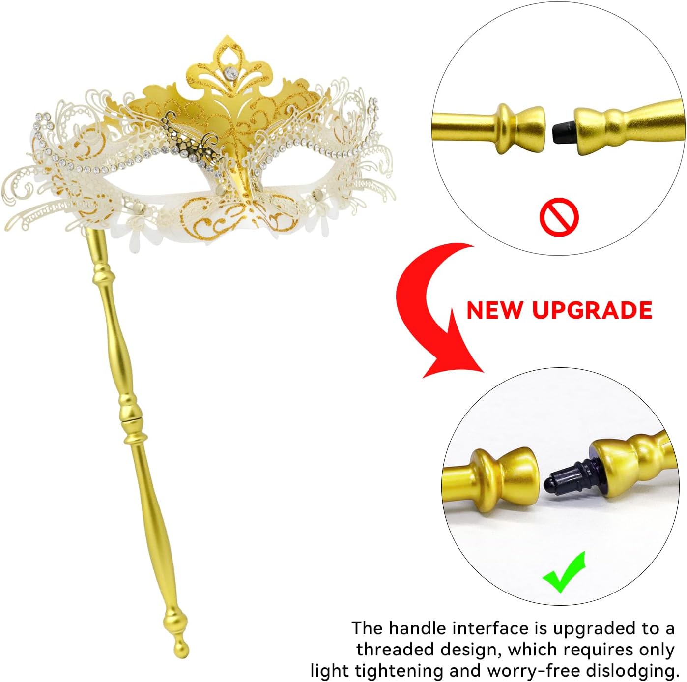 Coddsmz Masquerade Mask with Stick Venetian Mask Mardi Gras Decorations for Womens Halloween Costume Mask