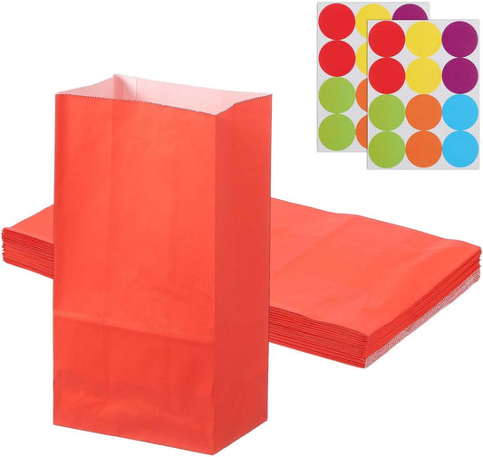 PATIKIL Party Favor Bag, 24 Pcs 5.1x3.1x9.4 Inch Medium Paper Candy Bags Gift Treat Celebration Halloween Goody Birthday Wedding Party with Stickers, Red