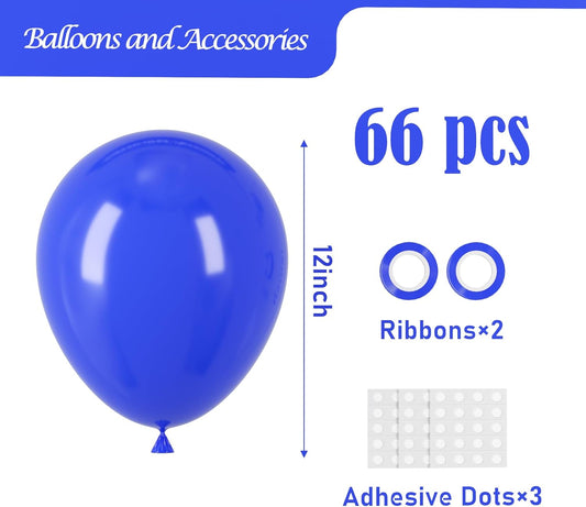 Royal Blue Balloons, 66pack 12inch Blue Latex Party Balloons for Graduation, Wedding, Birthday, Baby Shower, Gender Reveal, Anniversary Party Decorations