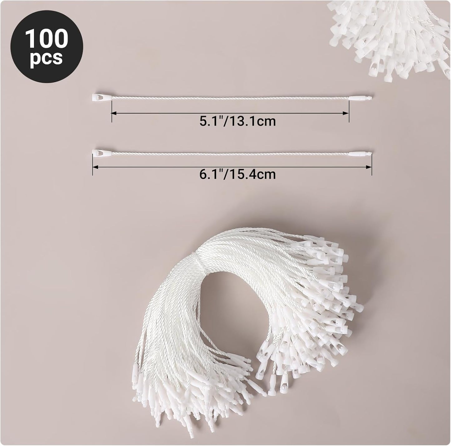 EUSOAR String for Tags, 6.1" 100Pcs Nylon Gift Garment Price Hanging Tag Rope Snap Lock Pin Loop Fastener Hook Ties Fast to Attach for Bags Clothing Shoes Luggage Labels-White