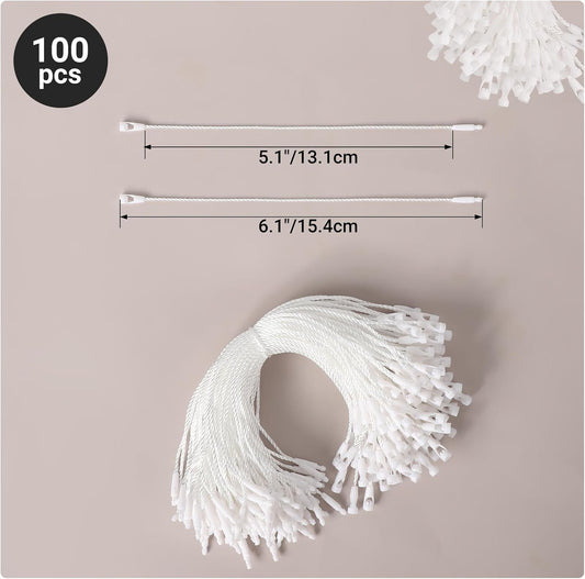 EUSOAR String for Tags, 6.1" 100Pcs Nylon Gift Garment Price Hanging Tag Rope Snap Lock Pin Loop Fastener Hook Ties Fast to Attach for Bags Clothing Shoes Luggage Labels-White